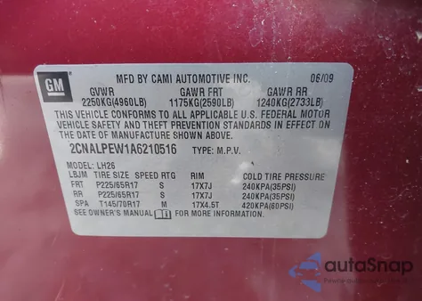 2010 Chevrolet Equinox Lt from USA, damaged, VIN 2CNALPEW1A6210516